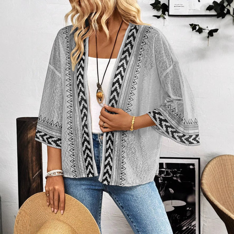 Damen Leichtes und luftiges Strickcardigan mit ethnischem Muster EB