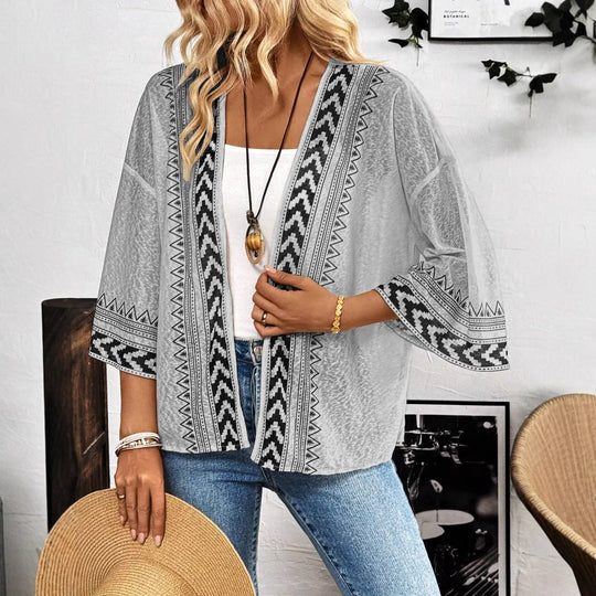 Damen Leichtes und luftiges Strickcardigan mit ethnischem Muster EB