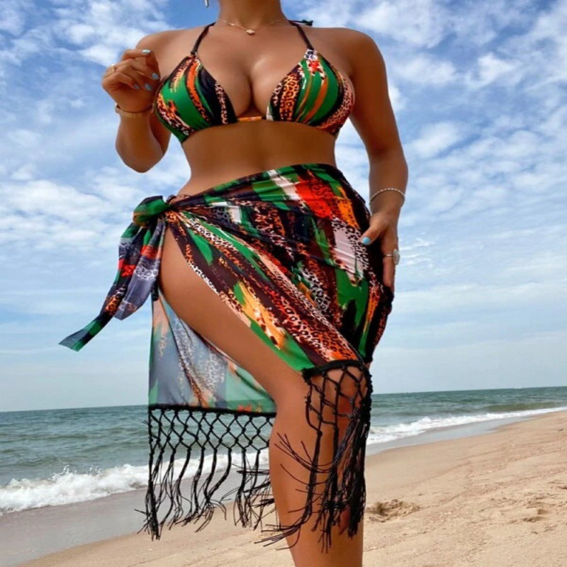 Damen Bikini-Set mit trendigem Fransenüberrock und verstellbaren Trägern EB