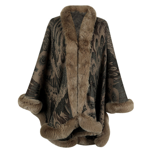 Damen luxuriöser Poncho mit dekorativem Fleece-Wärmeschutz EB
