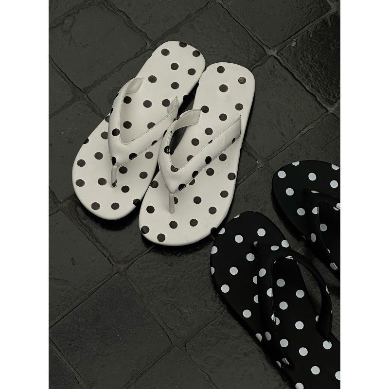 Damen trendige Zehentrenner-Sandalen mit Polka-Dots-Dekor EB