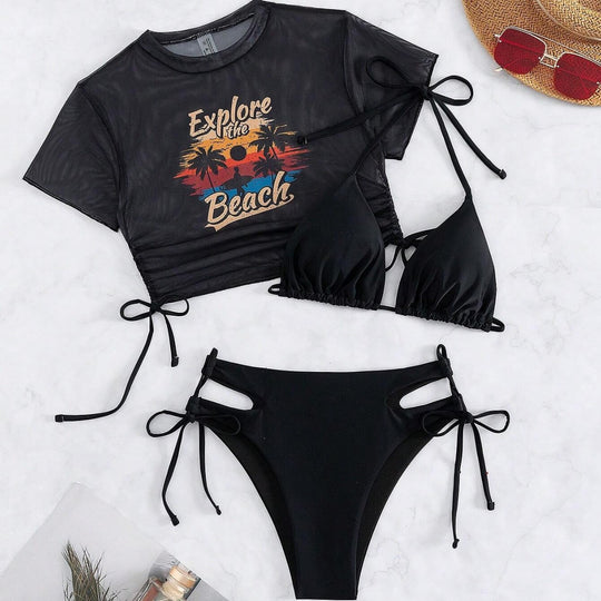 Damen Crop-Top Bademode mit seitlichen Bindebändern EB