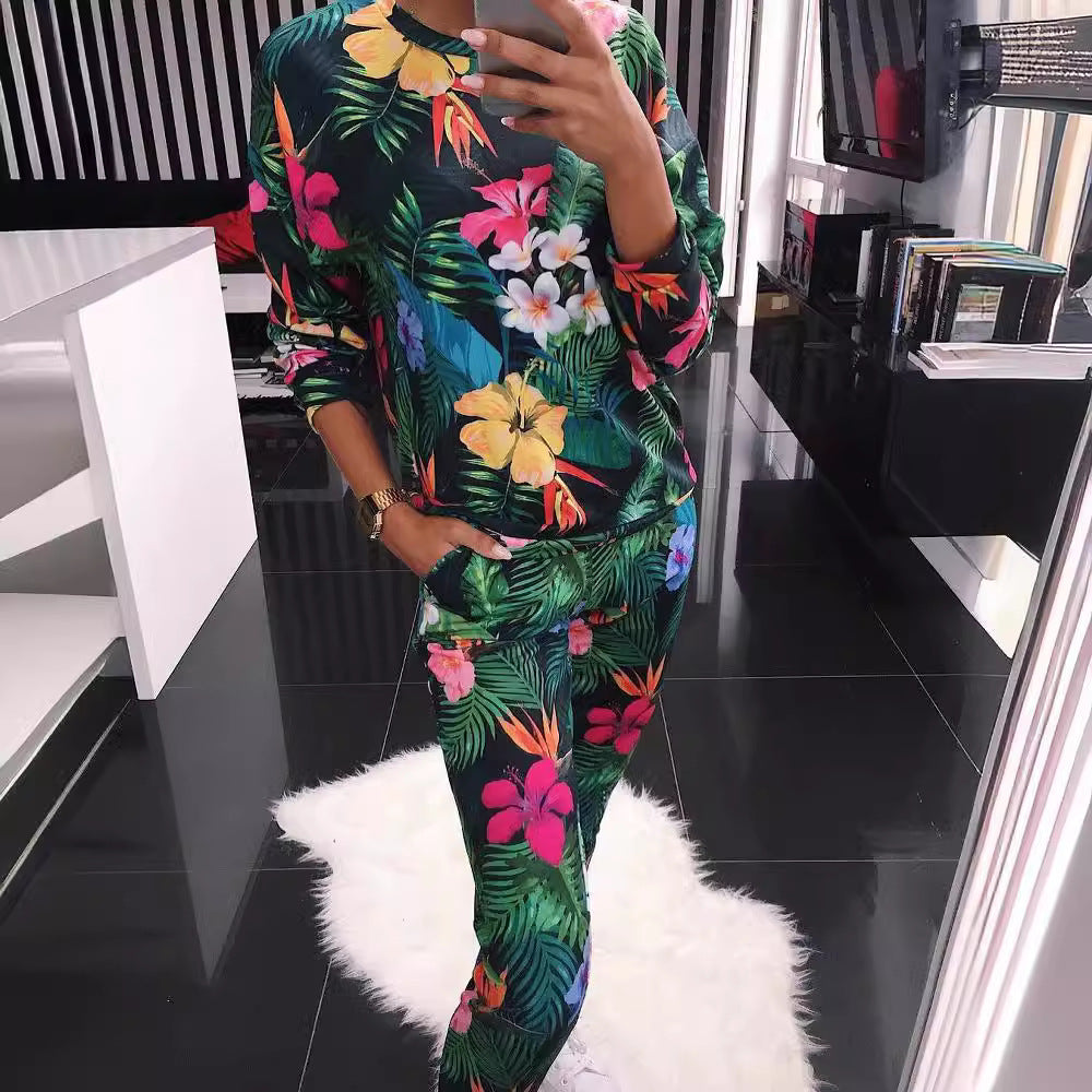 Damen Freizeitanzug mit floralem Print und praktischen Taschen EB