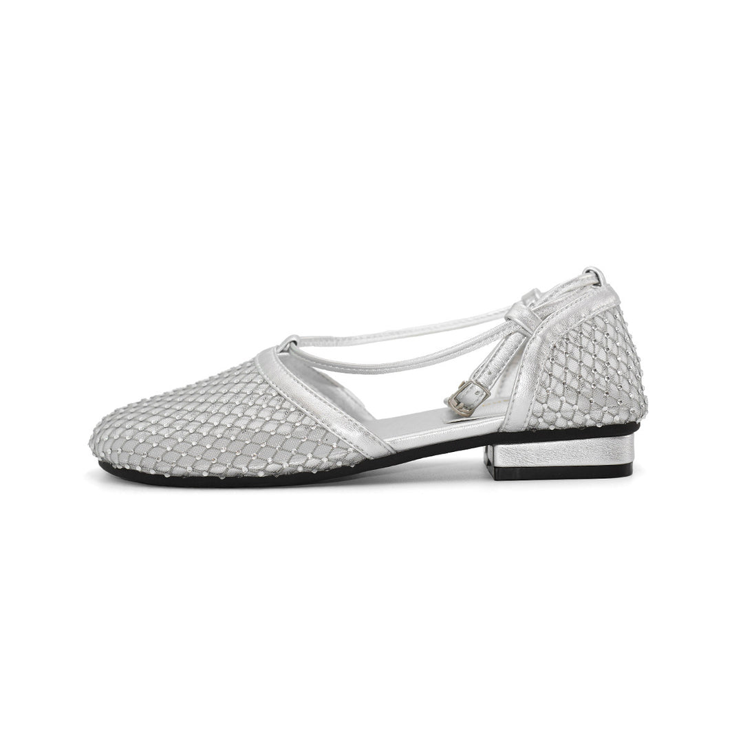 Damen elegante Ballerinas mit modischem Netzdesign und schimmerndem Akzent EB