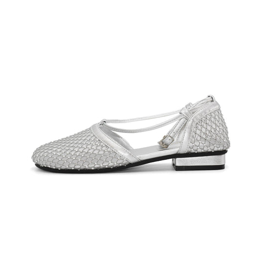 Damen elegante Ballerinas mit modischem Netzdesign und schimmerndem Akzent EB