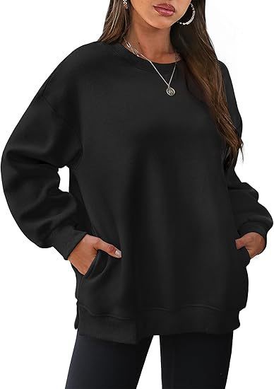Damen nan lässiger Oversize-Sweatpullover mit seitlichen Eingrifftaschen, geripptem Saum und überschnittener Schulter EB