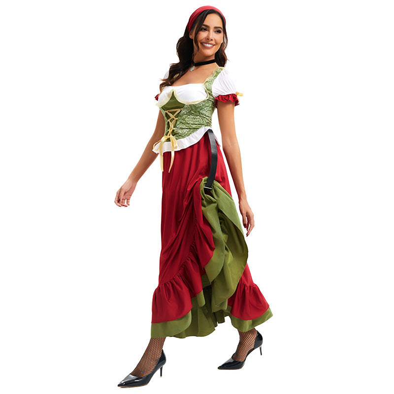 Damen nan traditionelles Dirndl Trachtenkleid Ensemble mit verstellbarem Corsagenmieder und langem Stufenrock EB