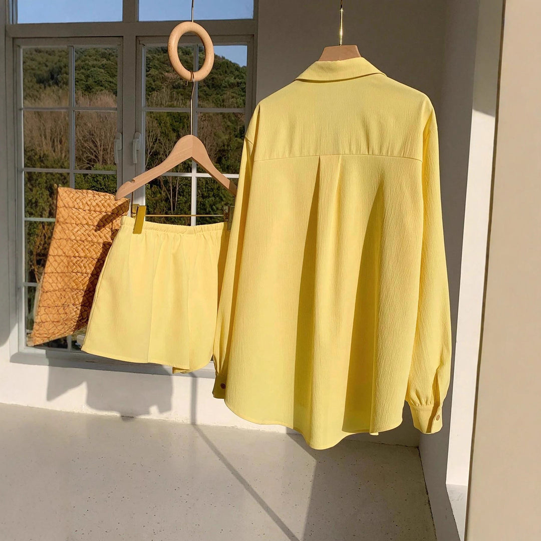 Damen lässiges Kurzarmhemd und Shorts Set EB