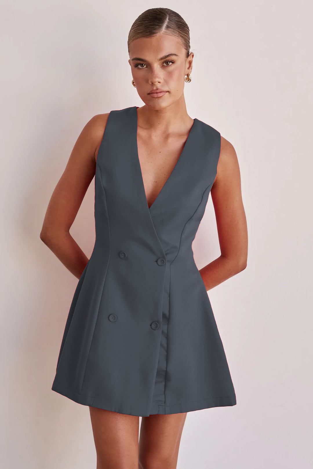 Damen Wendekleid mit tiefem V-Ausschnitt und doppelter Knopfleiste EB