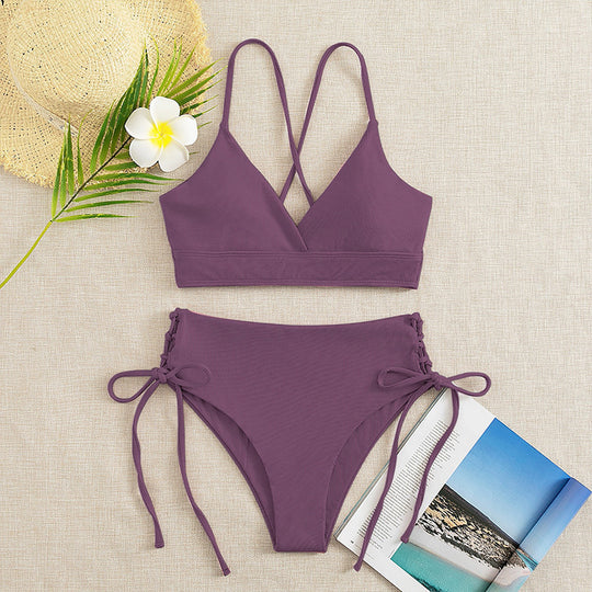 Damen Triangel-Bikini im modischen Wickeldesign mit verstellbaren Bindebändern EB