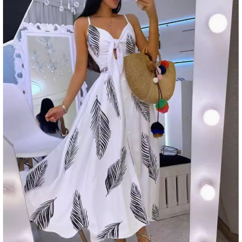 Frauen Boho-inspiriertes Maxikleid mit geknotetem Detail EB