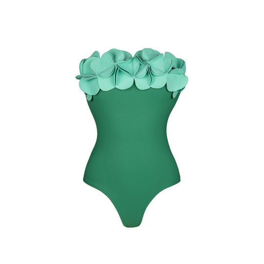 Damen Schwimmanzug mit asymmetrischem Schnitt und floralen Applikationen EB