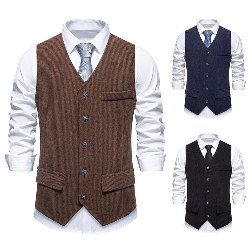 Herren eleganter Anzugweste mit strukturiertem Design und praktischen Taschen EB