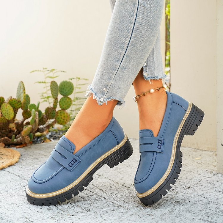 Damen Mokassins mit klobiger Gummisohle und modischem Obermaterial EB