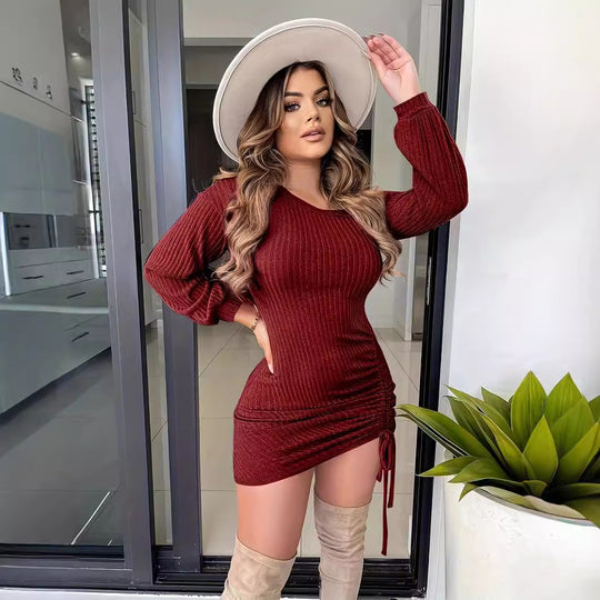 Damen Figurbetontes Minikleid mit Raffung und V-Ausschnitt EB
