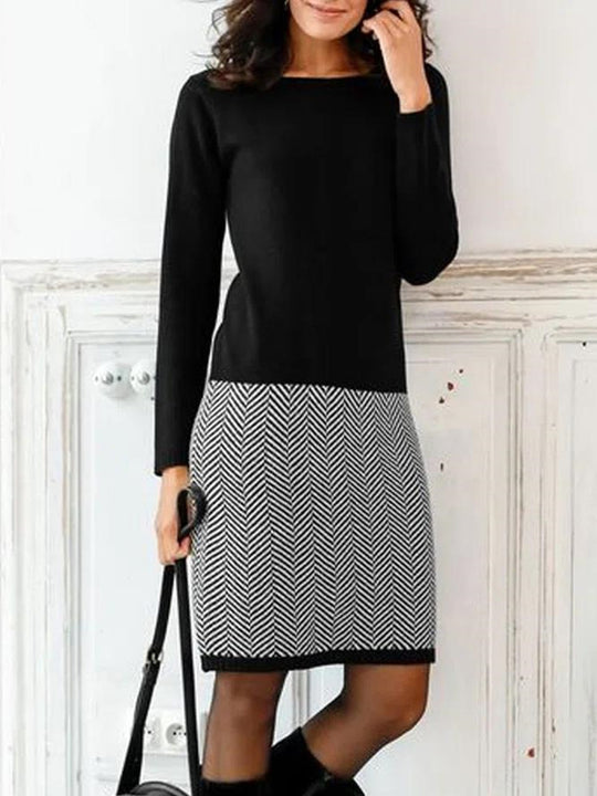 Elegantes Damen Strickkleid mit Chevron-Muster für Alltag & Büro | EB