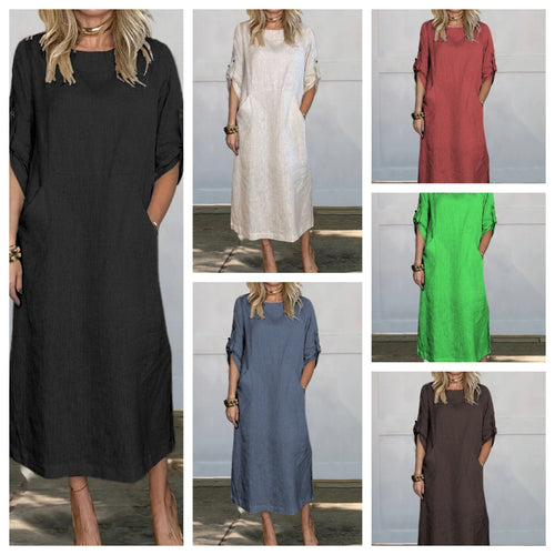 Damen Freizeit Maxi Kleid mit Taschen EB