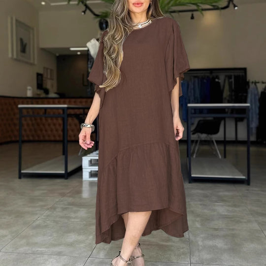 Damen lässiges Leinenkleid mit voluminösen Ärmeln EB