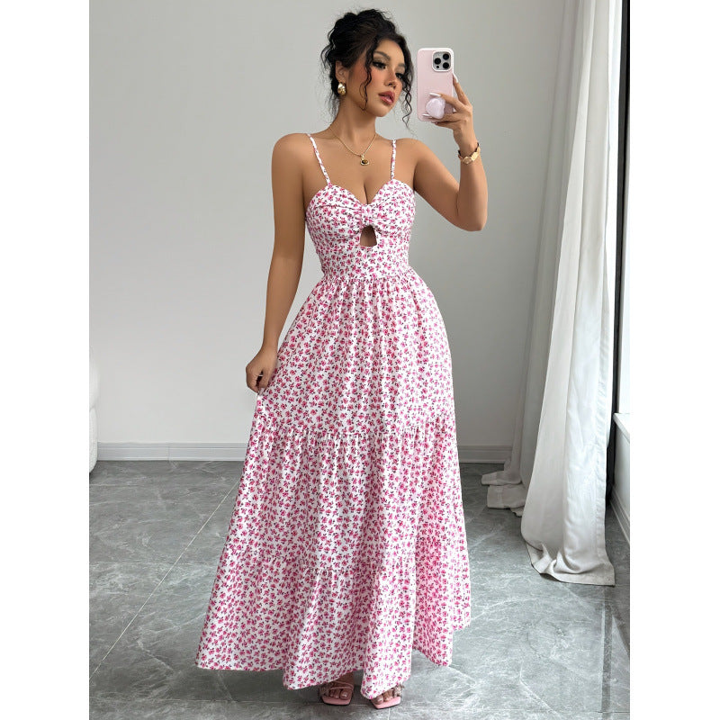 Damen Maxikleid mit Blumenmuster und Herzausschnitt EB