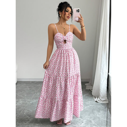 Damen Maxikleid mit Blumenmuster und Herzausschnitt EB