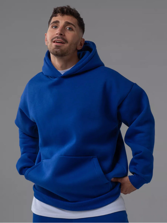 Herren nan schwerer Fleece-Boxy-Hoodie mit tiefem Schulterfall verstärkter Kapuze und Kängurutasche EB