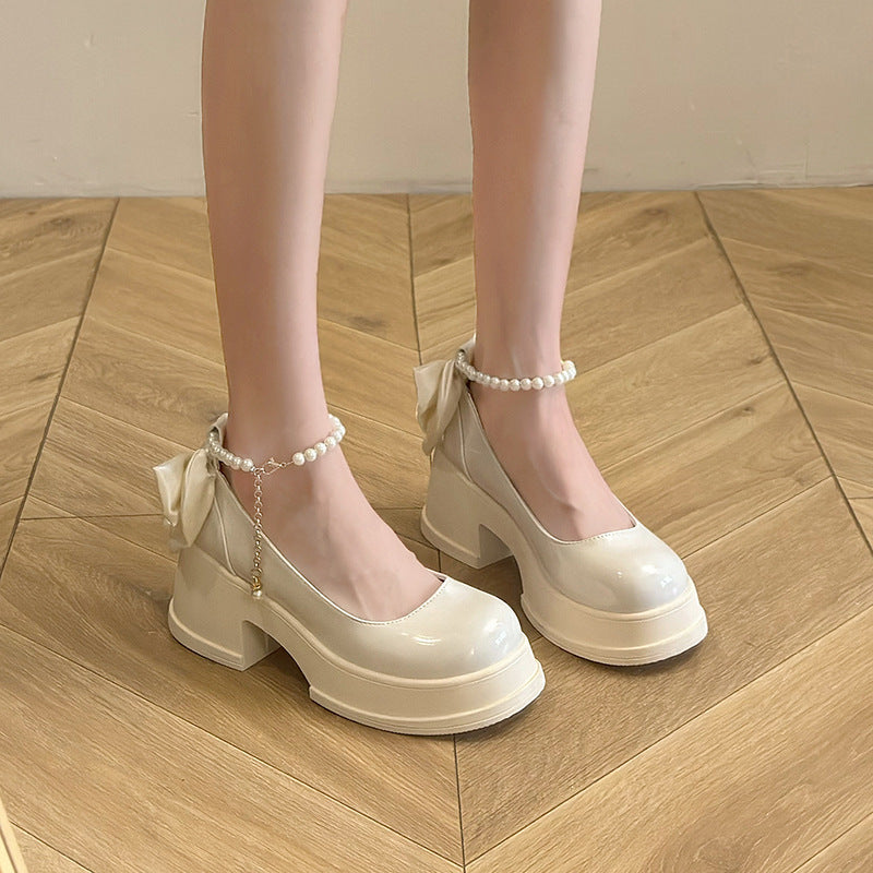 Damen Plateau-Mary Jane Schuhe mit elegantem Schleifen-Detail EB