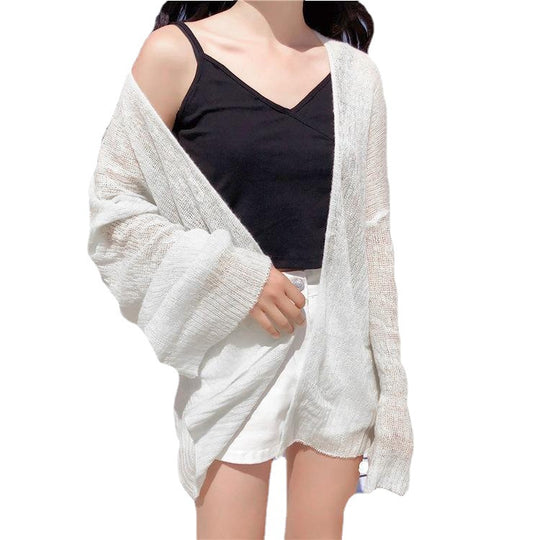 Damen lässiger Strickcardigan mit offener Front und weit geschnittenen Ärmeln EB