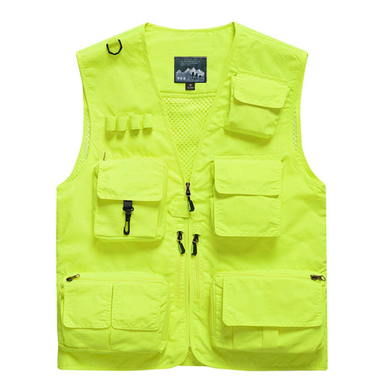 Herren Outdoor-Mehrfachtaschenweste im Anglerstil mit luftiger Mesh‑Rückenpartie und Schnellzugriffstaschen EB