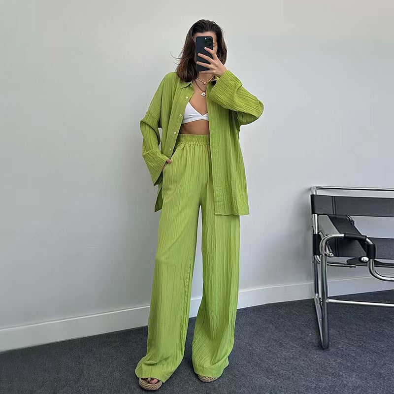 Damen lässiges Übergrößen-Hemd und lockere Hose Set EB