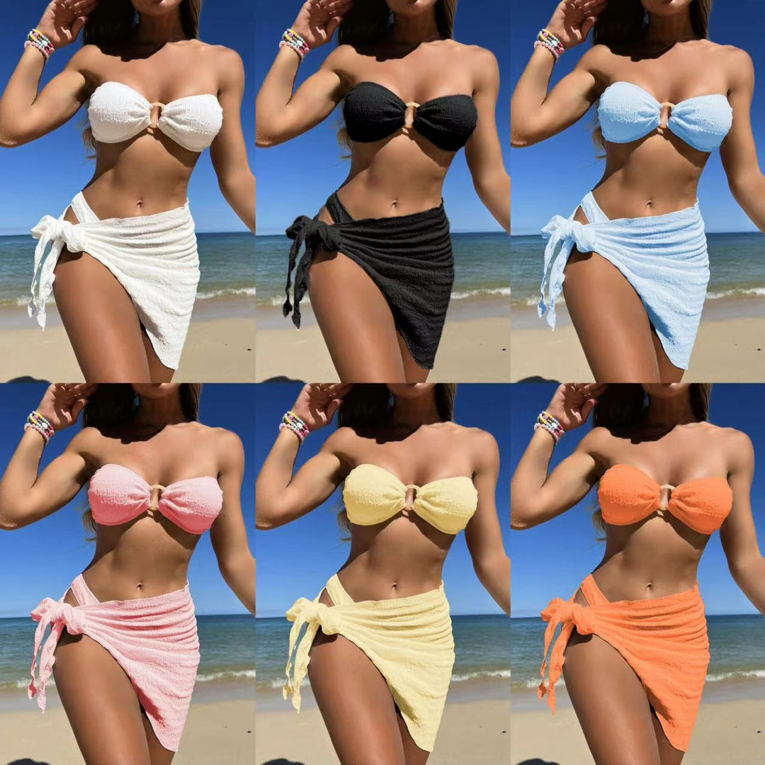 Damen Bandeau-Bikini mit gerafftem Design und seitlichem Knotendetail EB