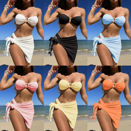 Damen Bandeau-Bikini mit gerafftem Design und seitlichem Knotendetail EB