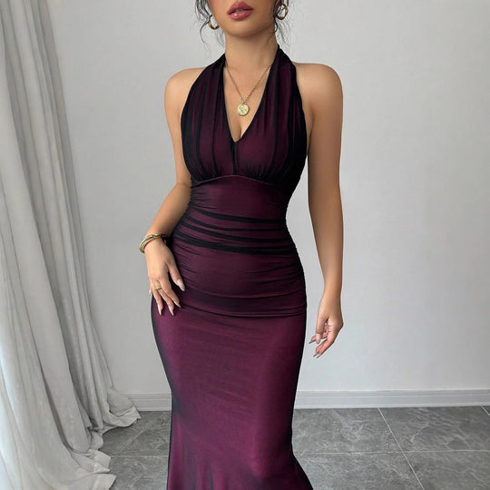 Damen Elegantes Maxikleid mit tiefem V-Ausschnitt und taillierendem Schnitt EB