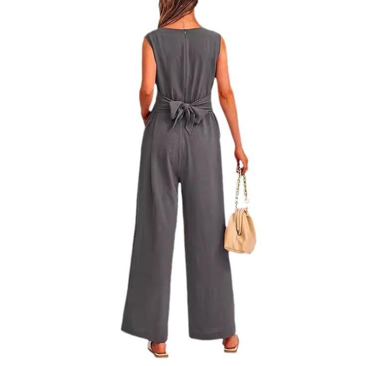 Damen eleganter Jumpsuit mit tailliertem Schnitt und weitem Bein EB