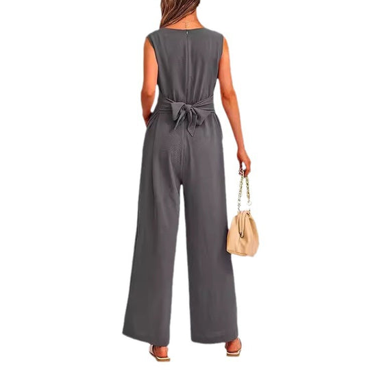 Damen eleganter Jumpsuit mit tailliertem Schnitt und weitem Bein EB