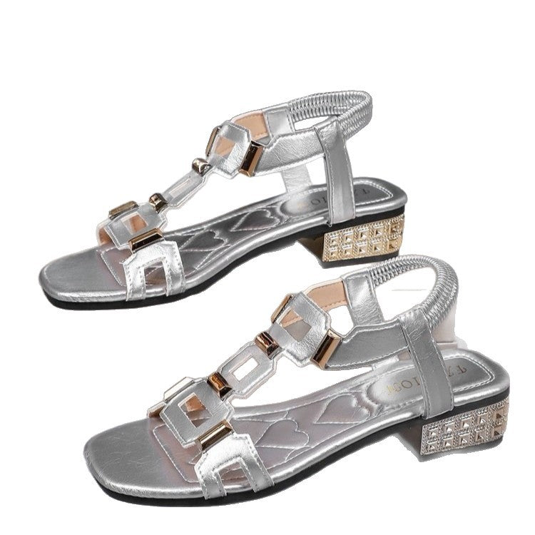 Damen Absatzsandalen mit modischen Riemen und glitzerndem Detail EB