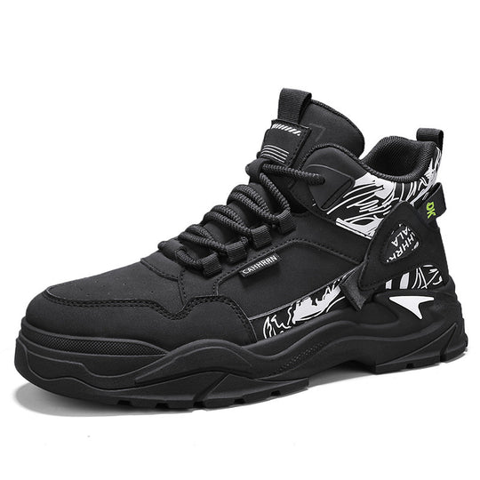 Herren robuste Outdoor-Chunky-Sneaker mit wattierter Knöchelmanschette, verblockter Plateau-Sohle und dekorativem Overlay-Detail EB