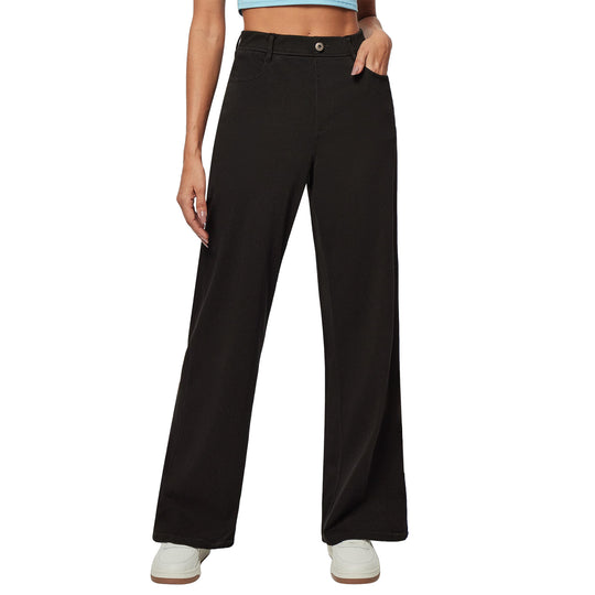 Damen weite Jeanshose mit hohen Bündchen und komfortablem Schnitt EB