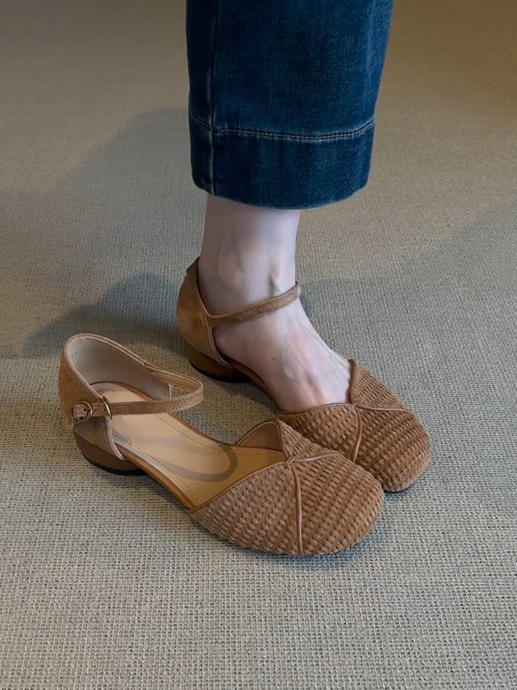 Damen Slingback-Ballerinas mit geflochtenem Obermaterial und modischem Riemen EB