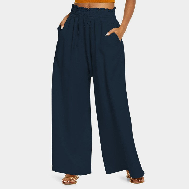 Damen Weite Sommerhose mit elastischem Bund und Raffungsdetails EB