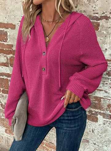 Damen lässiger Kapuzenpullover mit Knopfdetails und strukturiertem Gewebe EB