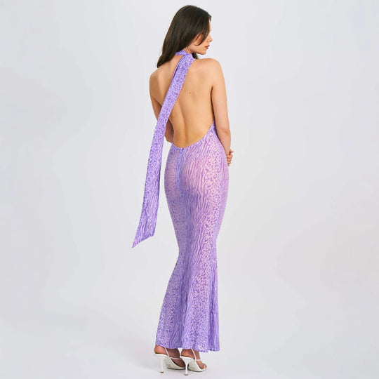 Damen Maxikleid mit schickem Halter-Design und verspieltem Animal-Print EB