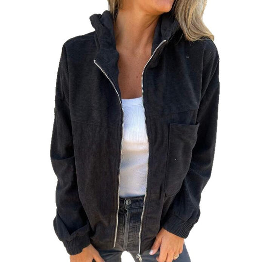 Damen modische Baumwolljacke mit Reißverschluss und praktischen Taschen EB