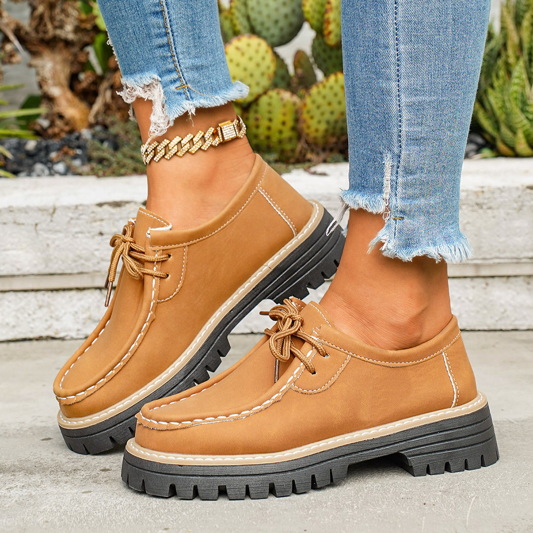 Damen bequeme Leder-Schnürschuhe mit rutschfester Sohle und praktischer Schnürung EB