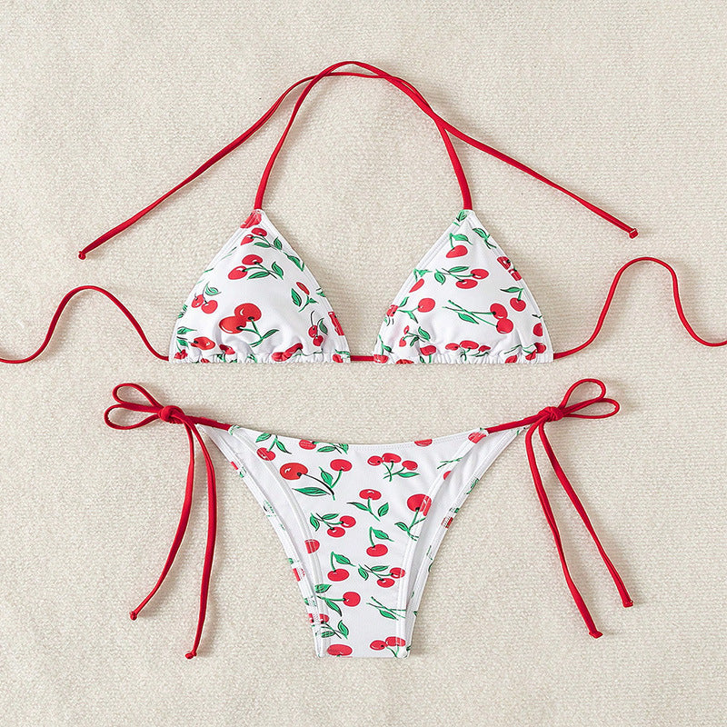 Damen Triangel-Bikini mit verspieltem Kirschmuster EB