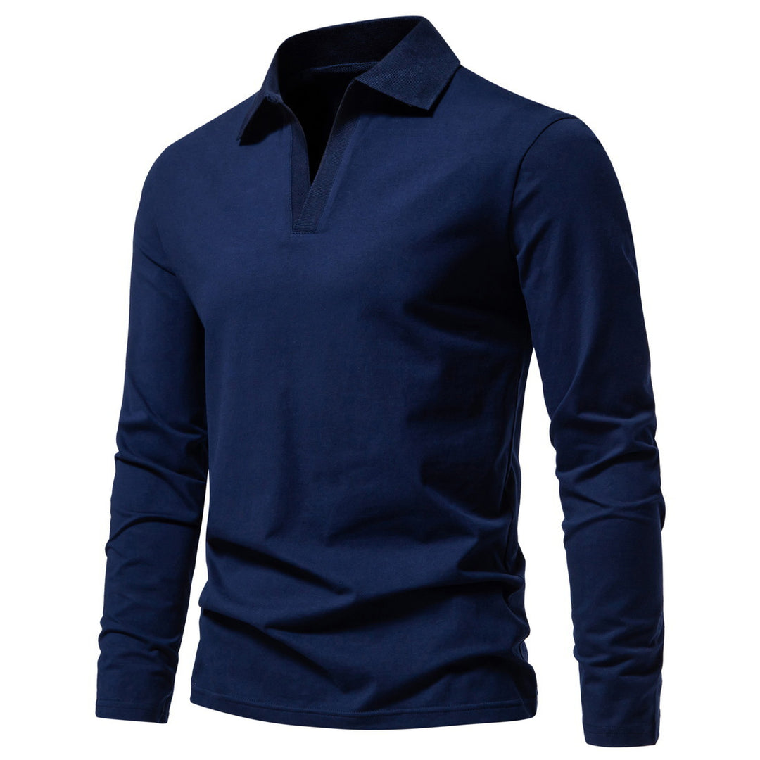 Herren nan Langarm-Polo mit offenem V-Ausschnitt, feinem Rippenkragen und schmaler Silhouette EB