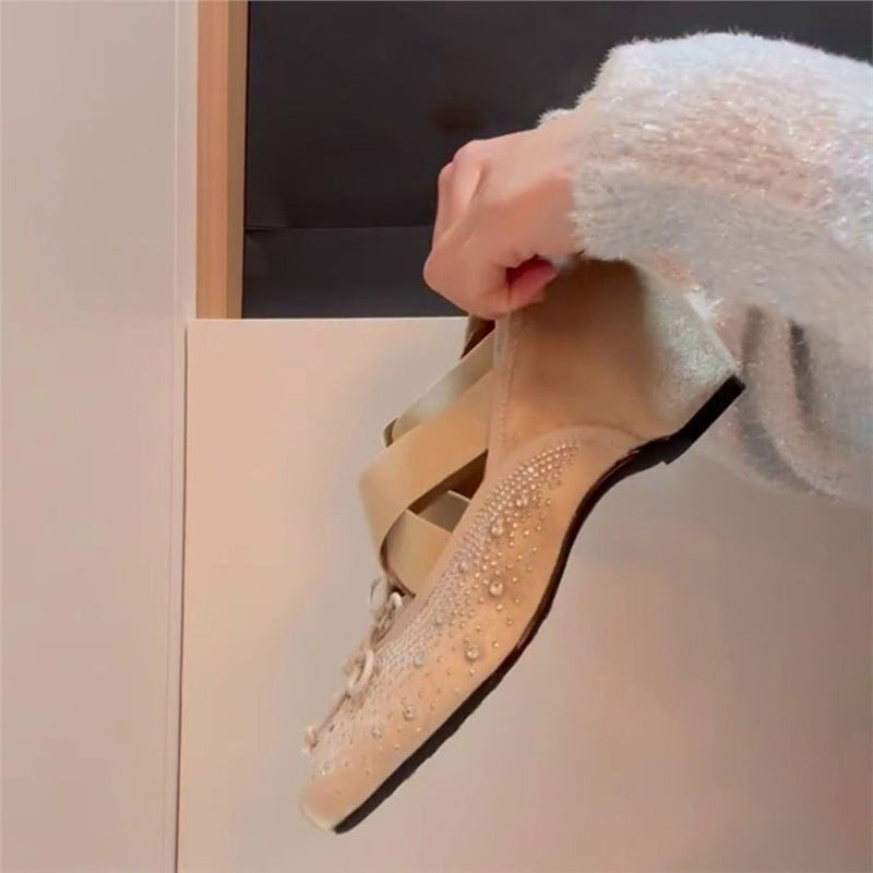 Damen elegante Strass-Ballerinas mit dekorativem Schleifendetail EB