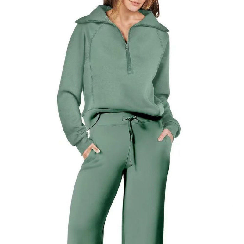 Damen Sportliches Set mit Stehkragen und weit geschnittenen Hosen EB