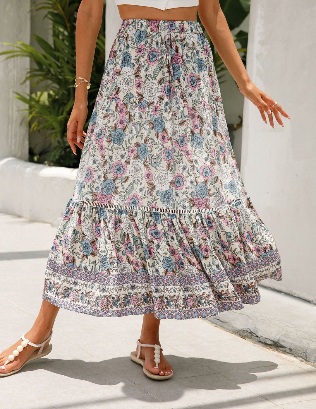 Damen Sommer-Rock mit floralen Mustern und voluminösem Saum EB