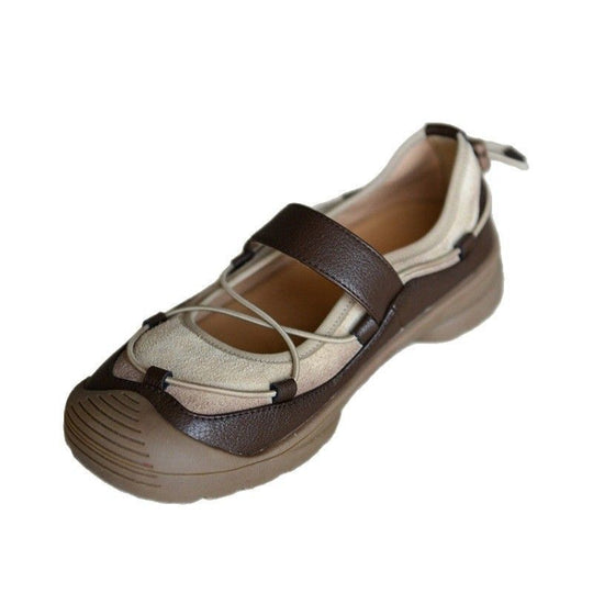 Damen Bequeme Mary-Jane-Sneaker mit Klettverschluss, elastischer Schnürung und profilierter Gummisohle EB