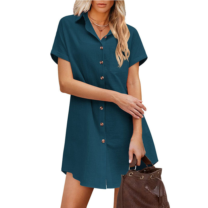 Damen Hemdblusenkleid mit Knopfdetail und Brusttasche EB
